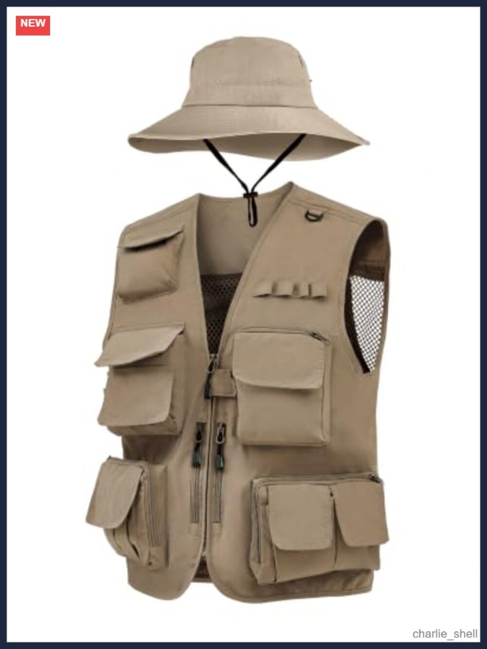 Men's Fishing Vest & Sun Hat Set, Multi Pocket Outdoor Costume